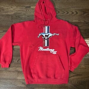 TNT Ford Mustang Vintage Y2K 90s Sweatshirt Hoodie Red Cotton Pullover Size L